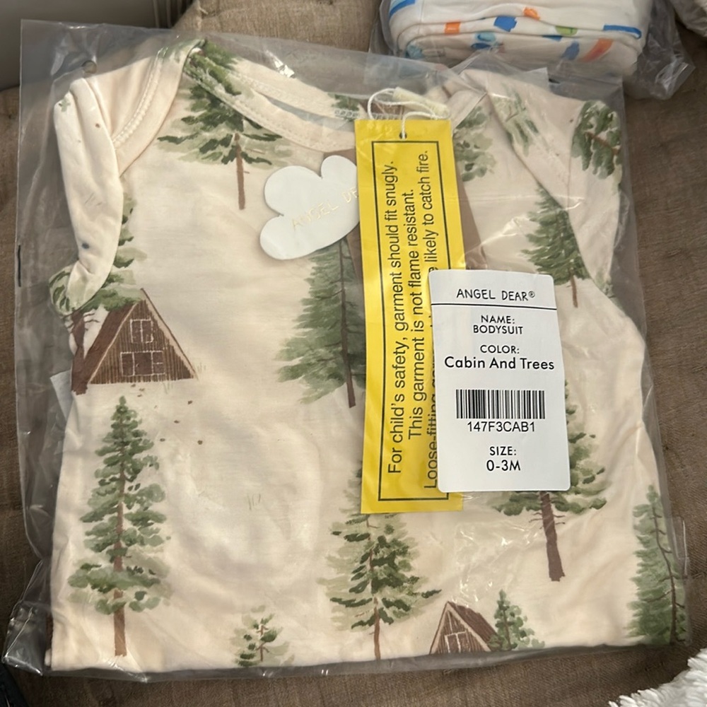 Angel Dear bodysuit cabin and trees 0-3M